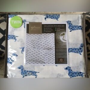 New Dachshund Twin Cotton Sheet Set Blue Floral